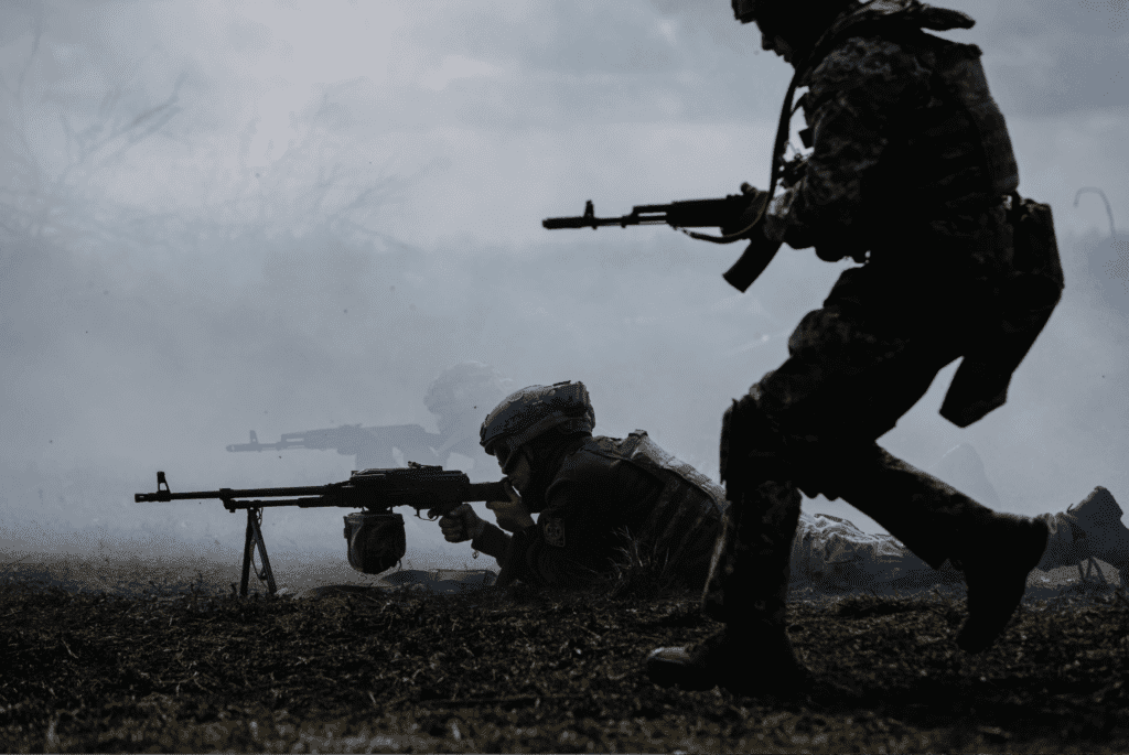 Ukrainian troops during the war that drove development of weapons such as the FP-5 Flamingo