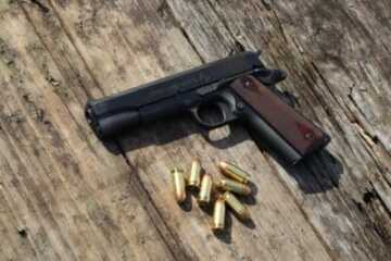Colt 1911 pistol with 45 ACP ammunition