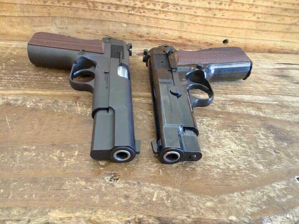 standard Springfield SA-35 and SA-35 4 inch Polished muzzles and recoil systems compared