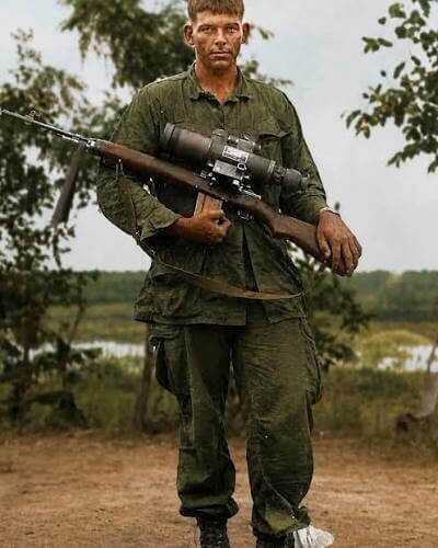 M14 X21M sniper rifle with night vision optic during the Vietnam War