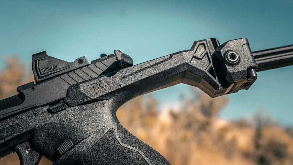 Taurus TX22 Braced reshaped polymer grip and rear Picatinny rail extension for folding brace