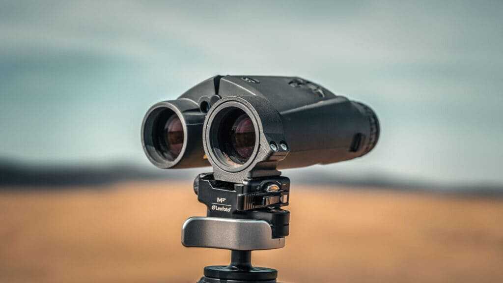 Leupold BX-6 Range HD mounted with Crown Innovations aftermarket ARCA-compatible tripod adapter