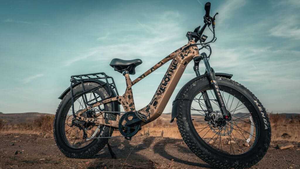 Velotric Nomad 2X full suspension fat tire hunting e-bike ready for backcountry use