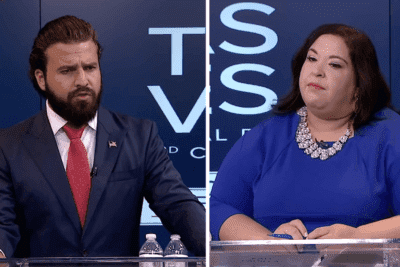 Brandon Herrera and Katy Padilla Stout debate in the Texas 23rd Congressional District race.