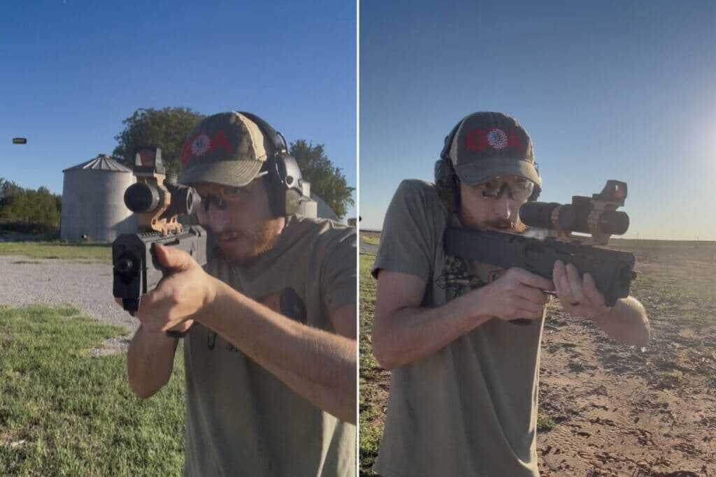 ZEV Magpul FDP folding 9mm being fired at steel targets during reliability and range testing