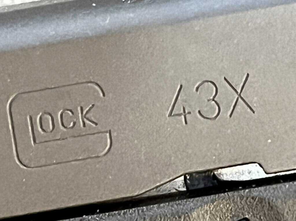 Glock 43X roll mark on a slimline Glock pistol as California approves the new Glock 43X CA