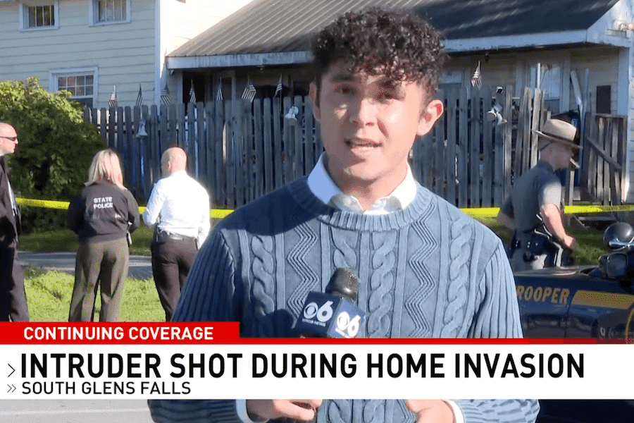 CBS 6 Albany reporter outside the South Glens Falls home where an intruder was shot.