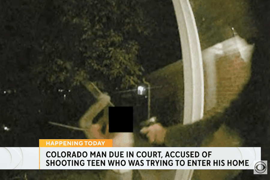 Doorbell camera footage shows a teenager holding a lawn chair outside a Lafayette, Colorado, home before the homeowner shot him.
