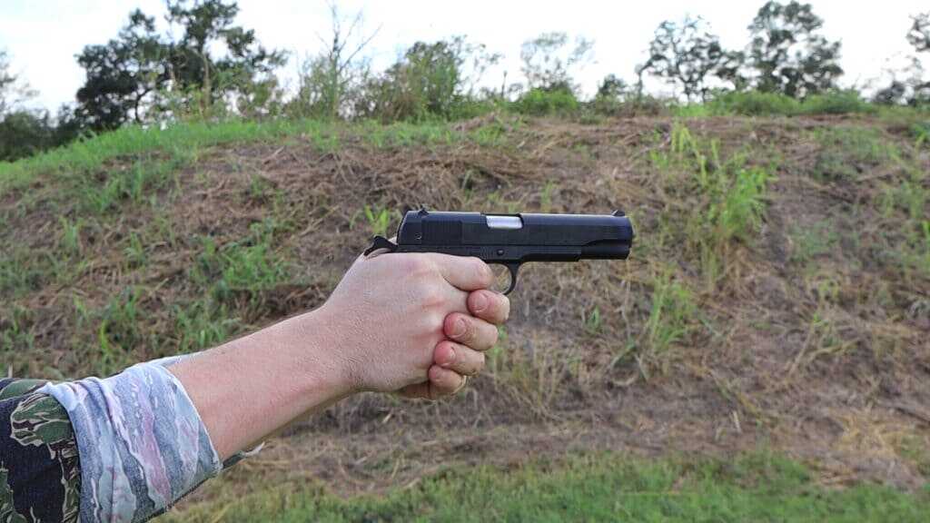 Colt Government Model .45 ACP 1911 being fired during the 1000 round range test