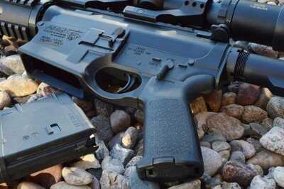 The Magpul grip is reasonably well textured and has extra storage inside. 