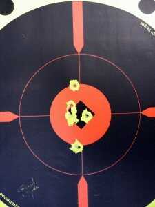 The Shotmaxx Wearable Shot Timer—Gear Review Offhand at seven yards.