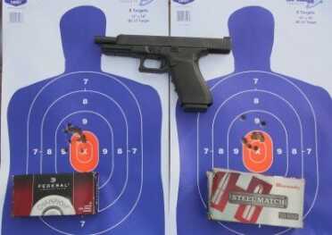 Glock 41 Gen. 4 - New Gun Review - Competition/Duty/Home Defense .45 ACP We tested the gun a lot with Federal ammo available at Walmart, and Hornady Steel Match, another inexpensive ammo for competition.