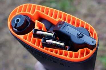 When all packed up, the AR-7 holds all parts, and 16 rounds of .22 LR.