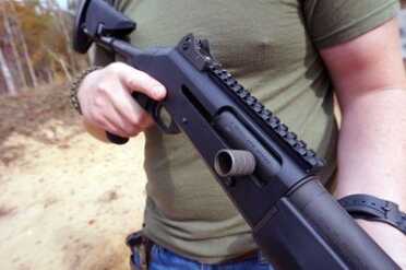 The rear sight is a well protected ghost ring.