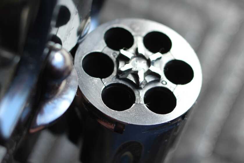 Six-shot cylinder of the vintage Colt Python 357 Magnum revolver