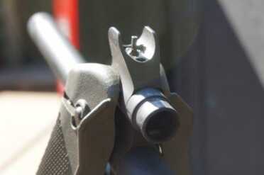 The front sight is robust.