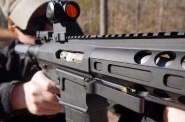 .308 AR Take-Down--The DRD Tactical M762 The clamp for the forend holds everything secure.