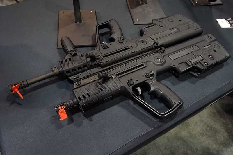 The 16 inch barrel and the shorter SBR version side-by-side shows just how small the "full-sized" version is. 