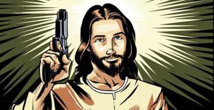 The Jesus-with-a-gun meme is prolific. Ironic? Possibly. That's what we're here to discuss.