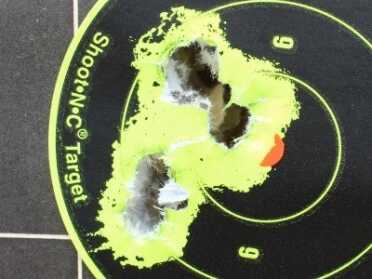5 rounds from 25 feet made 2 holes. 