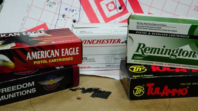 The P320/.45 was put through its paces with several types of ammo.
