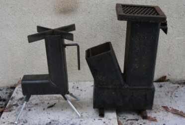Prepping 101: Cheap & Small DIY Rocket Stove Cooking This is the big brother version of the stove that I got on Ebay for several times more $$. It has a hinged gate and "auto-feed" chute that I haven't tested yet. For a small family this stove is just going to waste fuel, and it is way too heavy to take with you.
