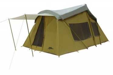 Prepping 101: Large Portable Family Shelters The other really good deal I found is $663 for this Chinese made canvas tent from Trek that is 16x10. It comes with a rainfly, awning, and about a dozen other options that would be custom and extra on an American made outfitter tent.