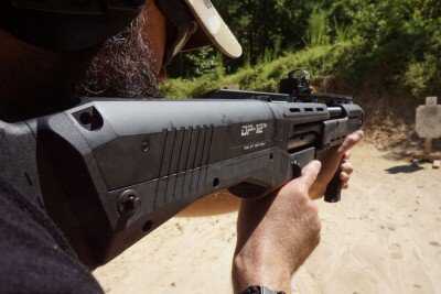 The recoil energy hits a spring loaded buttpad.