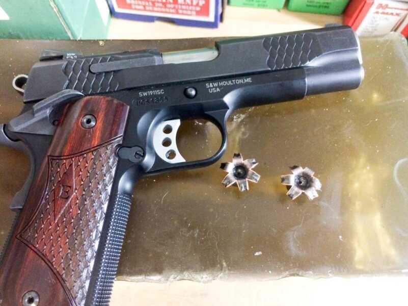 The Ultimate 1911 Family Ballistics Guide The Commander-sized SW1911 Sc generated excellent expansion and penetration results with both the Barnes TAC-XPD ammo (shown) and the Federal HST.