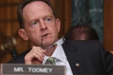 Gun-Rights Group Cancels Protest After Senator Toomey ‘Promises’ to Back Down on Gun Control Bill WASHINGTON, DC - JUNE 17: Senate Budget Committee member Sen. Pat Toomey (R-PA) listens to testimony from Congressional Budget Office Director Keith Hall during a hearing in the Dirksen Senate Office Building on Capitol Hill June 17, 2015 in Washington, DC. Hall told the committee that federal debt would climb to over 100-percent of the total GDP by 2040 without major spending course correction. (Photo by Chip Somodevilla/Getty Images)