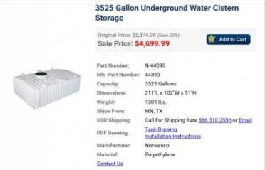 Prepping 101: Collecting & Storing Rainwater for Survival - Solutions, Calculations Plastic Mart has tanks that will fit through your apartment door that hold several hundred gallons, right up to this almost 4,000 gallon tank to bury in the back yard. If you have a lot of people, even 30 inches of rain in your area could provide plenty of water from your roof, if you have a way to hold it all with a couple of these tanks.