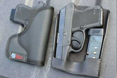 Kel-Tec P3AT--3 Year Review Two types of holsters for pocket carry. The Recluse on the right, and the DeSantis on the left.