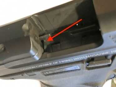 Gun Review: Smith & Wesson M&P 45 Threaded You can field strip the M&P 45 without pulling the trigger by flipping this sear disengagement lever.