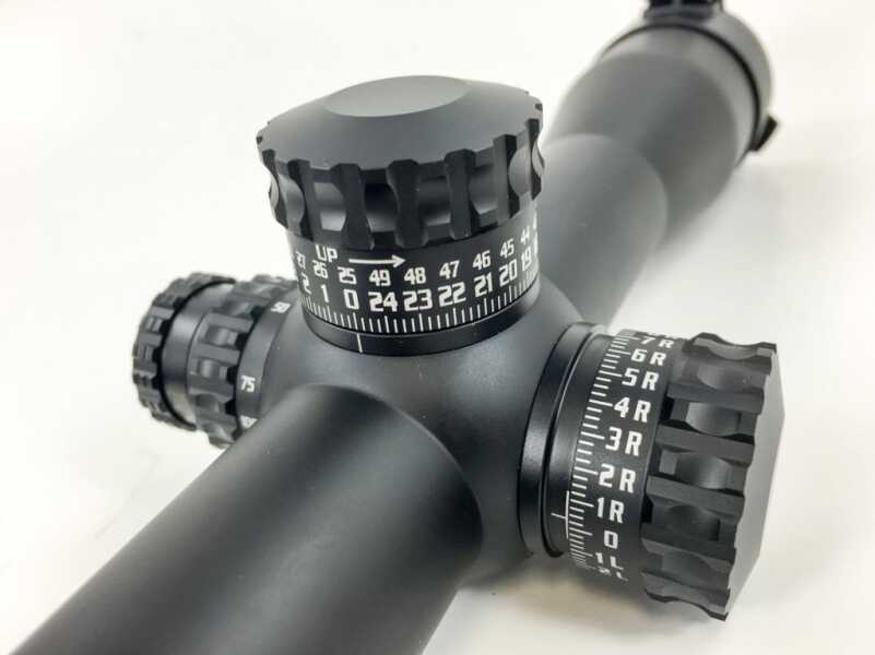 The target (or tactical) turrets on this Burris XTR II are exposed for rapid adjustment before a shot. The ratchet mechanism is solid so settings won't get changed inadvertently.
