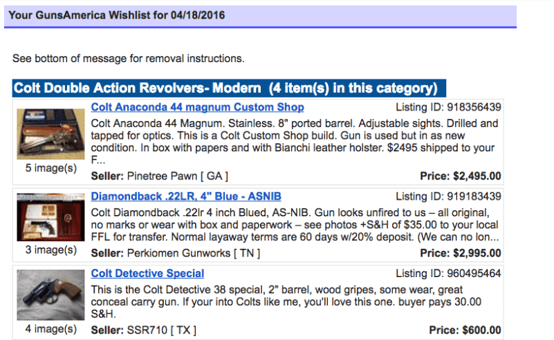 Here is part of my wishlist. I get this sent to me daily via emali. It lets me know what new colts have come up for sale. Once you set up your account, you can set up your wishlist very easily by clicking on the "Wishlist" button in the buyer's menu. 