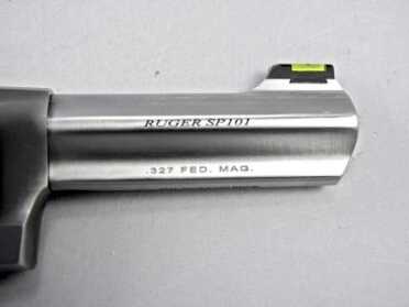 .357 Buster? Ruger’s .327 SP101 Delivers Magnum Force & Extra Firepower! The SP101 in .327 Fed. Mag. sports a high-visibility. fiber-optic front sight. Note the full underlug of the revolver.