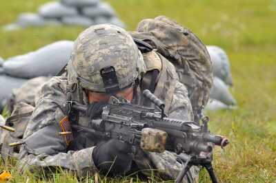 U.S. Army soldier fires a full-auto variant of the M249 squad automatic weapon (SAW). (U.S. Army Photo by Gertrud Zach/released)
