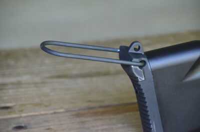 The buttstock sports a fold-up support that helps keep the M249S from sliding down off your shoulder under recoil.