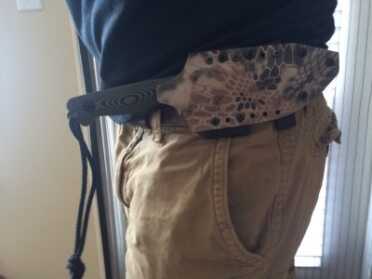 I adjusted the kydex sheath so I can wear the knife parallel to my belt, on the left side, so I do a cross-body draw with my right hand. Works perfectly. 
