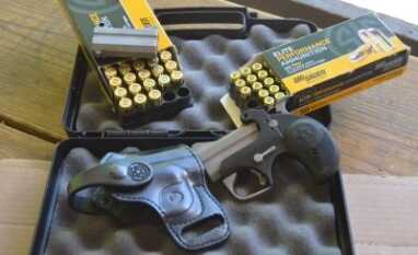 21st Century Derringer! Bond Arms Back Up .45 ACP & 9mm Defender—Full Review The author received a Bond Arms Backup for testing with a pair of 9mm and .45 ACP barrels. Shown with optional belt holster.