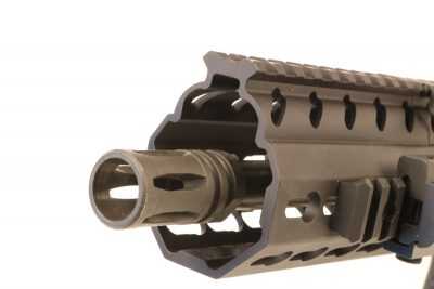 The barrel of the SIG MPX is free-floated within the handguard. The gas system is piston-driven and requires no adjustment.