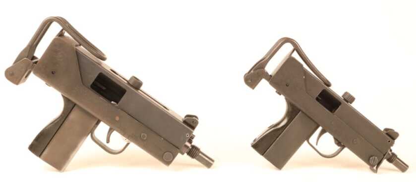 The smaller M-11 fired .380ACP at around 1,600 rpm. It is about the same size as a 1911 pistol.