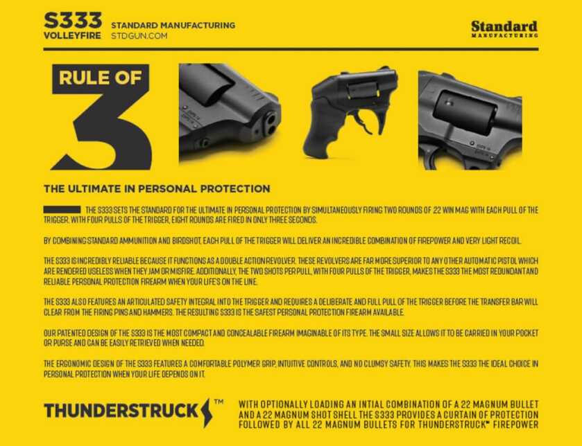 The S333 Volleyfire Thunderstruck Offers A Curtain of Protection In .22 WMR - MSRP: 9 The S333 Volleyfire Thunderstruck Offers A Curtain of Protection In .22 WMR - MSRP: 9