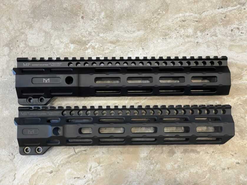 Midwest Industries Night Fighter rail above the Midwest Industries Combat Rail for profile comparison