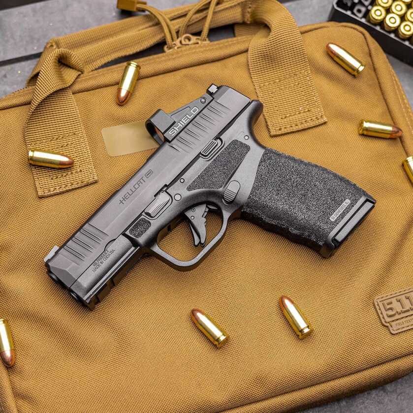 Springfield Armory Announces Release of 10-Round Hellcat Pro for Restricted Markets Springfield Hellcat Pro placed on 5.11 Tactical bag.