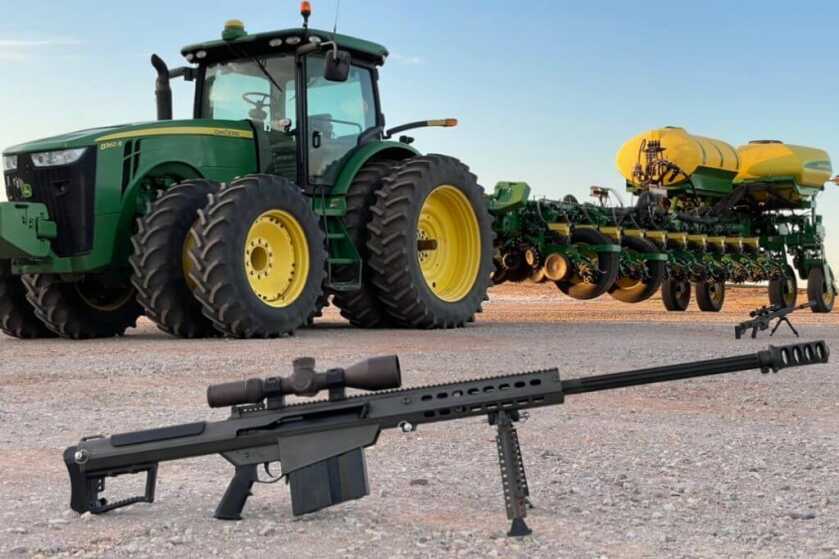 Barrett M107A1 sitting proudly in front of a tractor out on the farm