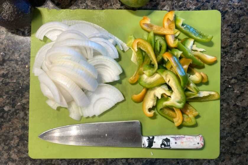 Easy Venison Fajitas Vegetables being prepped for venison fajitas