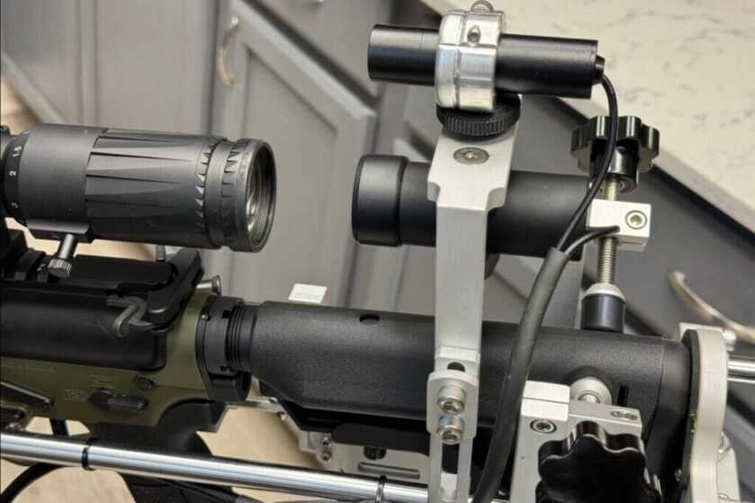 Closeup on the scope of the AR in a remote controlled turret
