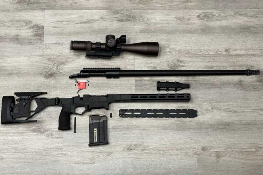 3 - Seekins Precision Havak HIT Pro: Full Review Disassembled Havak HIT Pro with the bolt sitting out of frame hiding on a table
