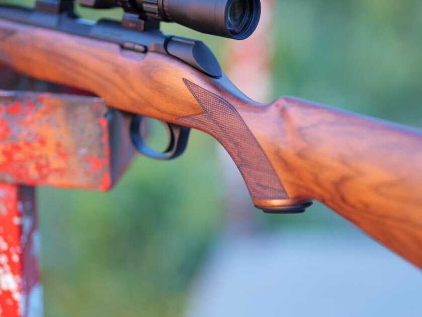 Springfield's 2020 Rimfire Rifles: Accuracy & Quality, Budget & Heirloom Checker pattern on palm swell of Springfield's 2020 Rimfire Rifle